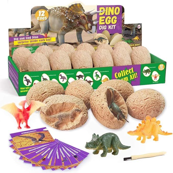 Dinosaur Eggs Dig Kit, Discover 12 Unique Dino Fossil Eggs, Novelty Excavation Toys for Kids Arch... | Amazon (US)