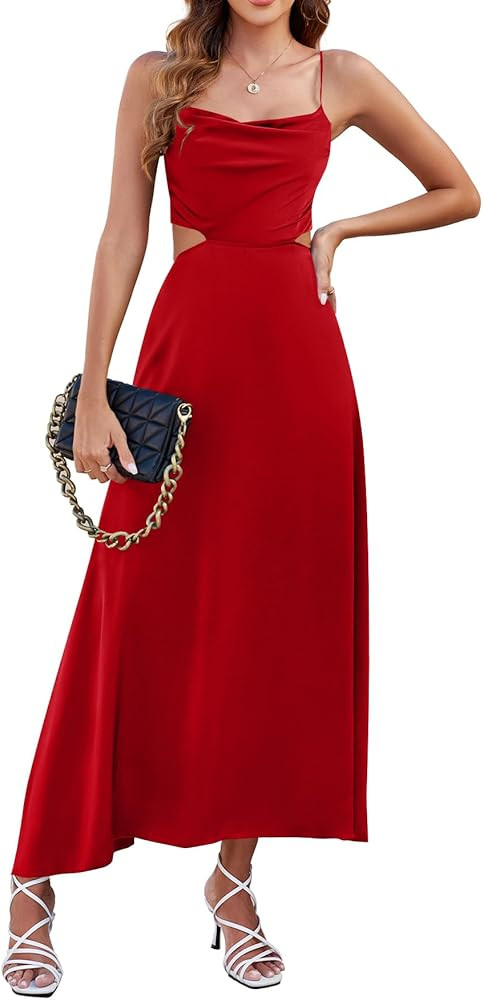 Umenlele Women's Satin Spaghetti Strap Sleeveless Bodycon Sexy Ruched Strappy Cocktail Party Midi... | Amazon (US)