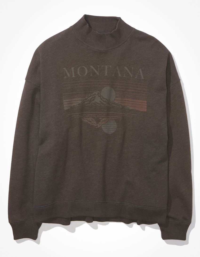 AE Oversized Fleece Graphic Mock Neck Sweatshirt | American Eagle Outfitters (US & CA)