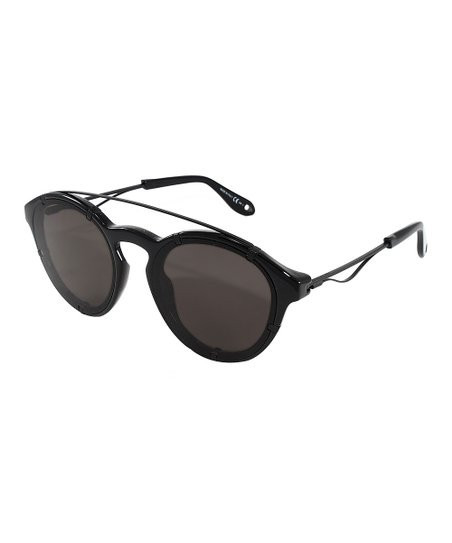 Black & Gray Double-Bridge Round Sunglasses | Zulily