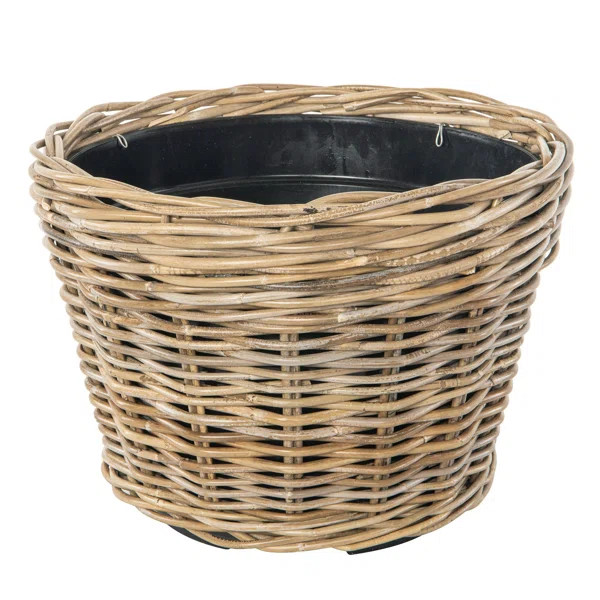Rattan Kobo Conical Indoor & Outdoor Planter Basket with Plastic Pot, Small | Wayfair North America