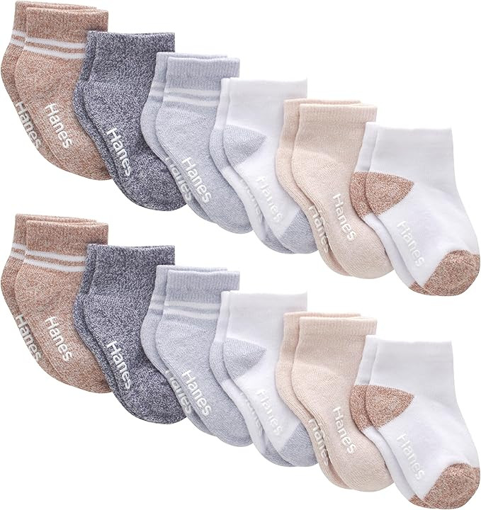 Hanes Baby and Toddler, Non-Slip Grip Ankle Socks, Boys' and Girls', Multipacks | Amazon (US)