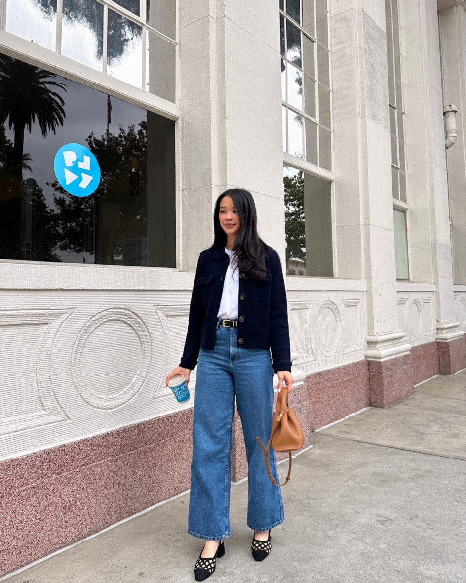 Favorite outfit from May 2023
- navy sezane berry cardigan 
- white t shirt
- wide leg cropped jeans
- sling back block heel

#LTKstyletip