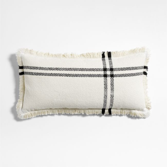 Weekend Organic Cotton 36""x16"" Arctic Ivory and Ink Black Throw Pillow Cover | Crate & Barrel