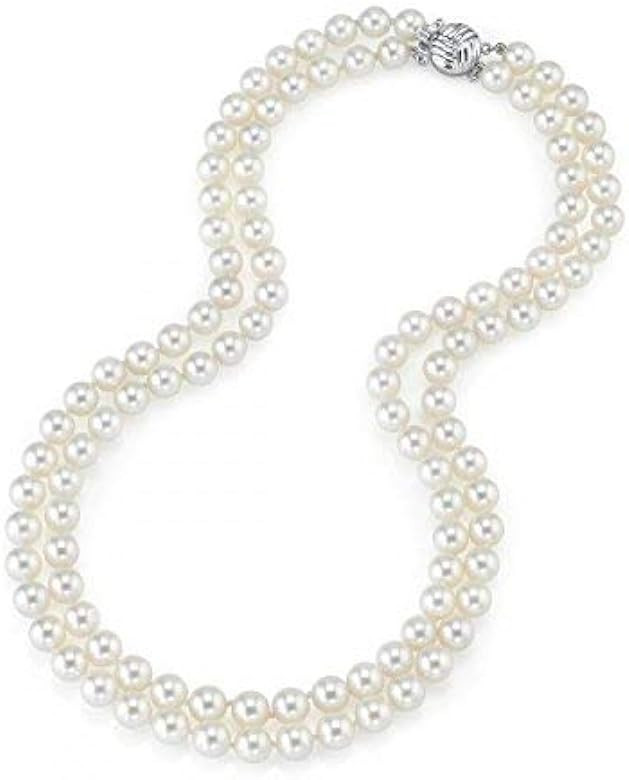 The Pearl Source 14K Gold 7-8mm AAA Quality Double Strand White Freshwater Cultured Pearl Necklac... | Amazon (US)