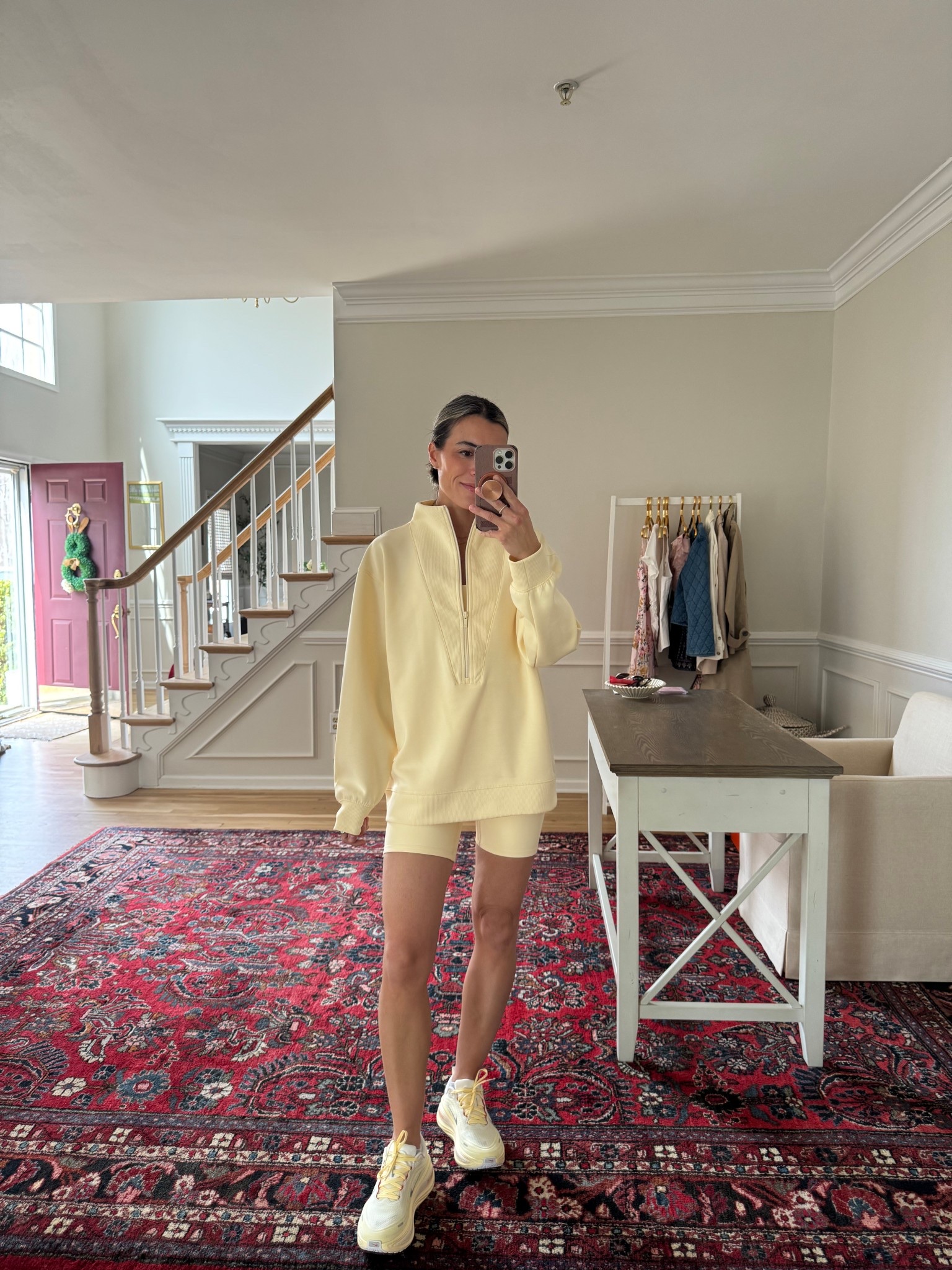 Yellow workout set 
Size XS bike shorts 
Size small top 
XS bra 

#LTKmomlife #LTKgrwm