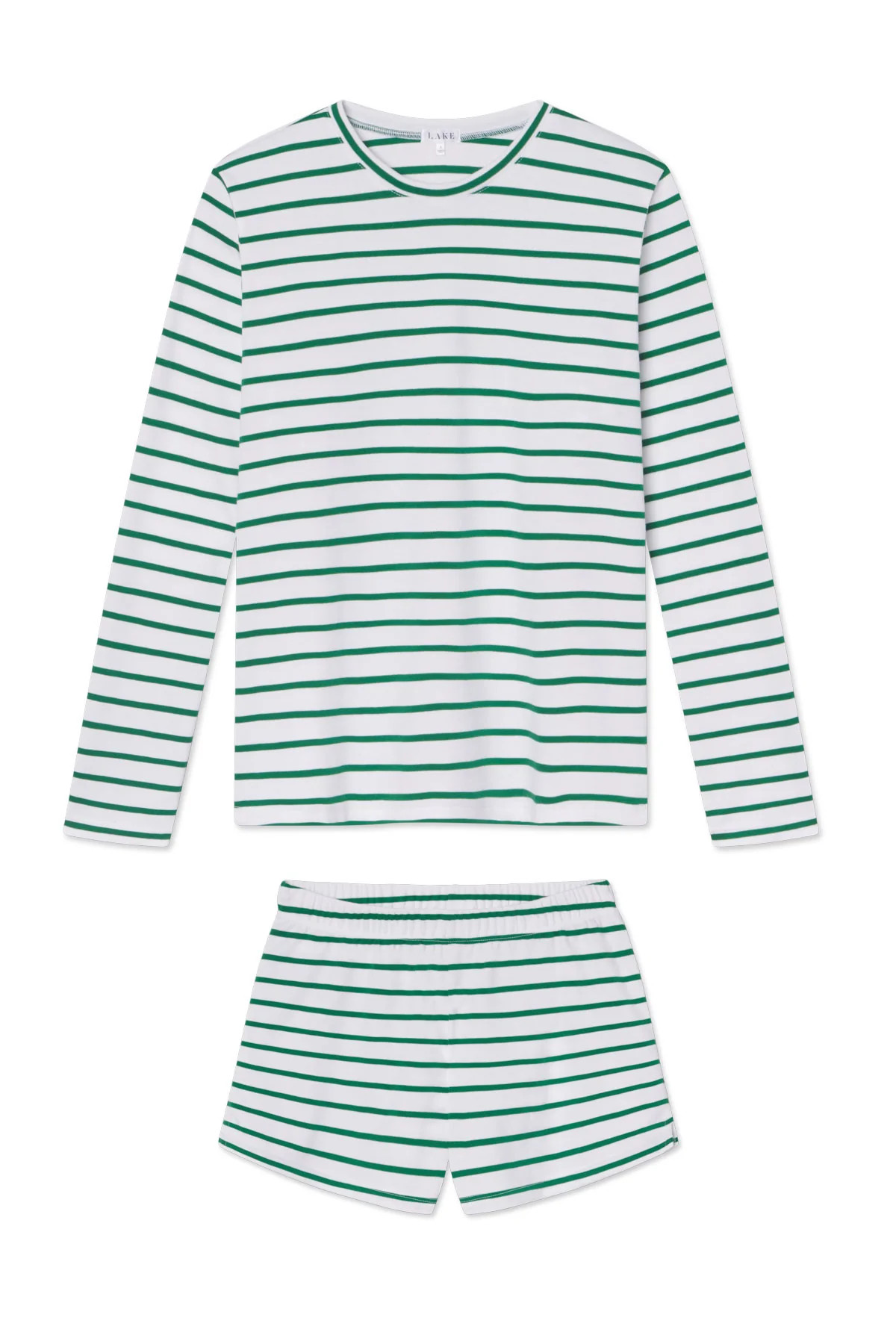 Pima Crew Long-Short Set in Classic Green Anchor Stripe | Lake Pajamas
