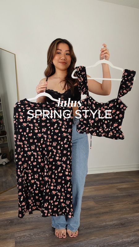 Set in size S. The straps of the top are a bit long on me
Straight jeans in size 25
 These finds from Lulus are so cute 🥰 

Lulus spring fashion spring style summer fashion midi skirt floral skirt 

#LTKfindsunder50 #LTKfindsunder100 #LTKVideo