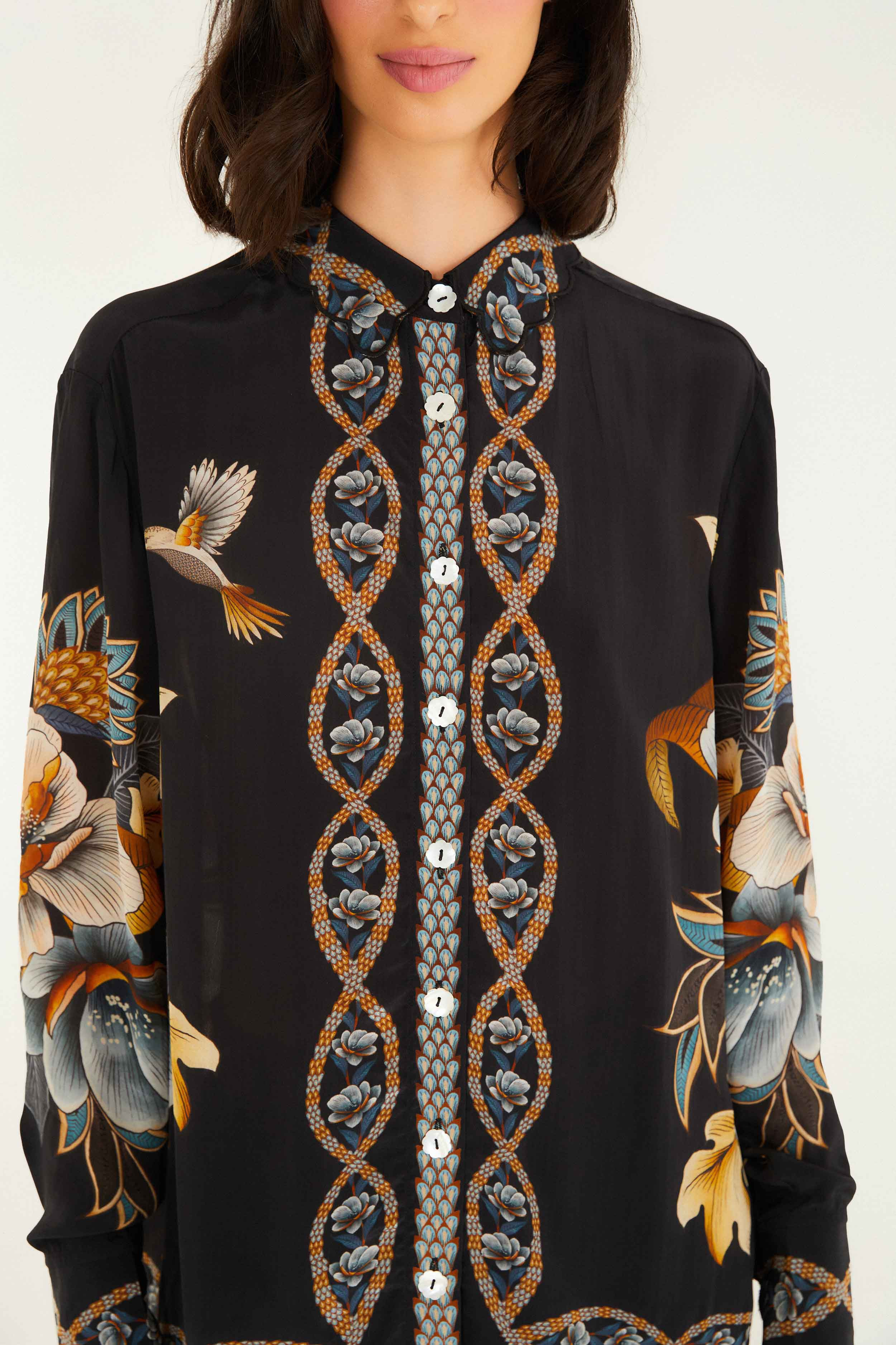 Black Floral Snake Pajama Shirt | FARM Rio | FarmRio (US)