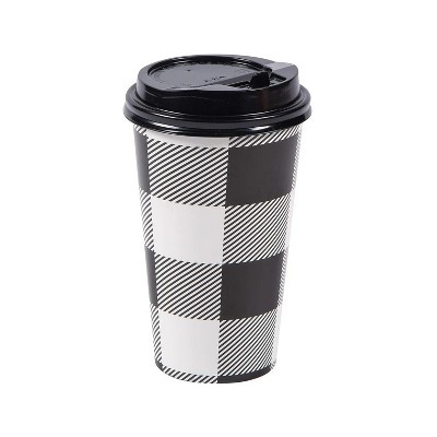 Fun Express 16 oz. Black Buffalo Plaid Disposable Paper Coffee Cups with Lids - 12 Ct. | Target