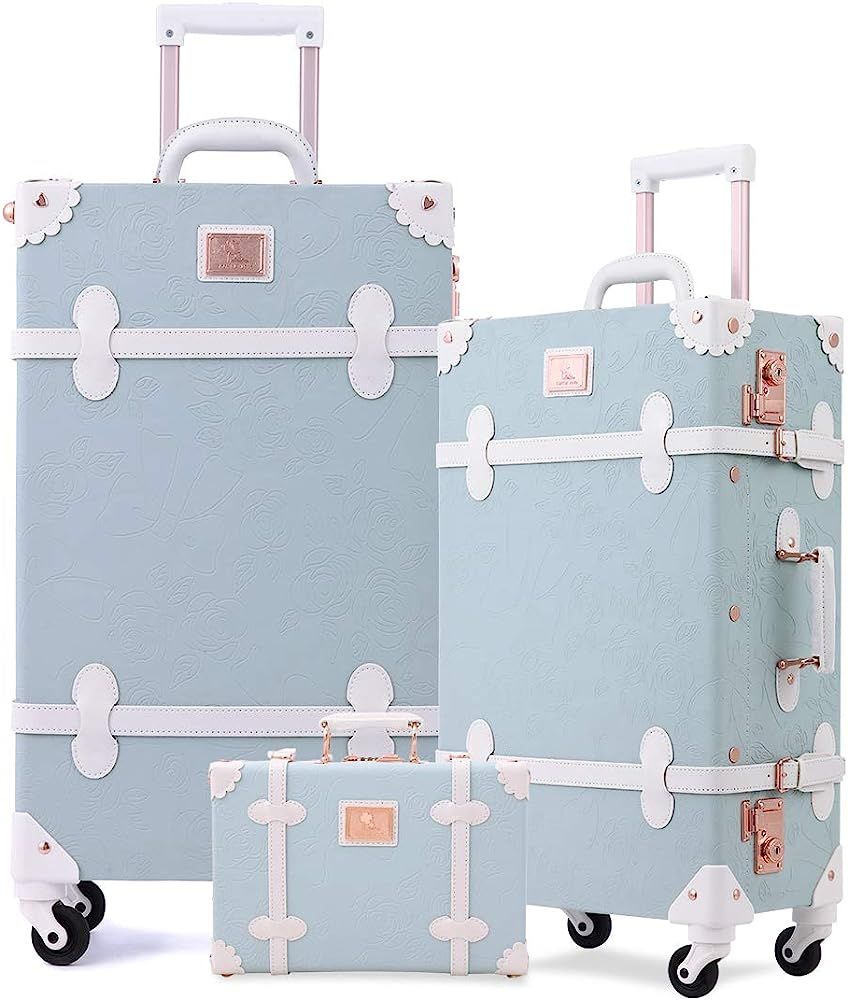 Unitravel Vintage Luggage Set 3 Piece Trolley Suitcase with TSA Lock for Women (Matcha Green, 26in 2 | Amazon (US)