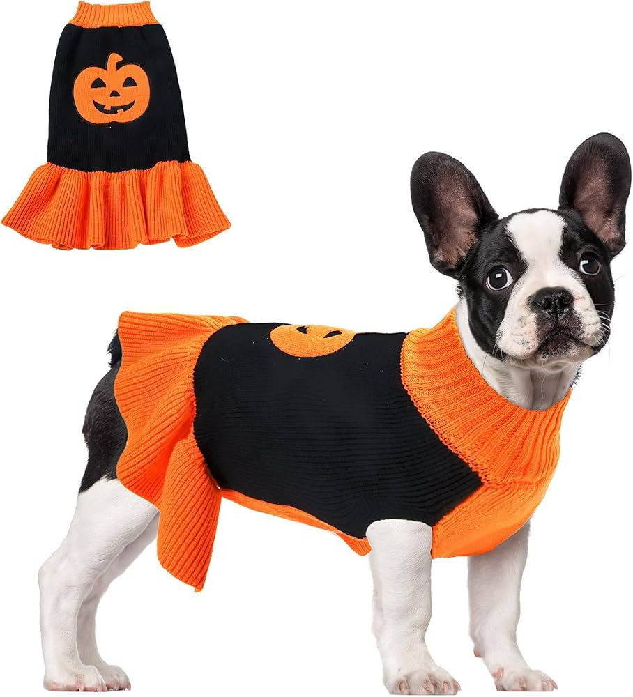NACOCO Halloween Dog Sweater Dress - Pet Pumpkin Knitted Clothes Cat Sweatshirt Soft Thick Winter... | Amazon (US)