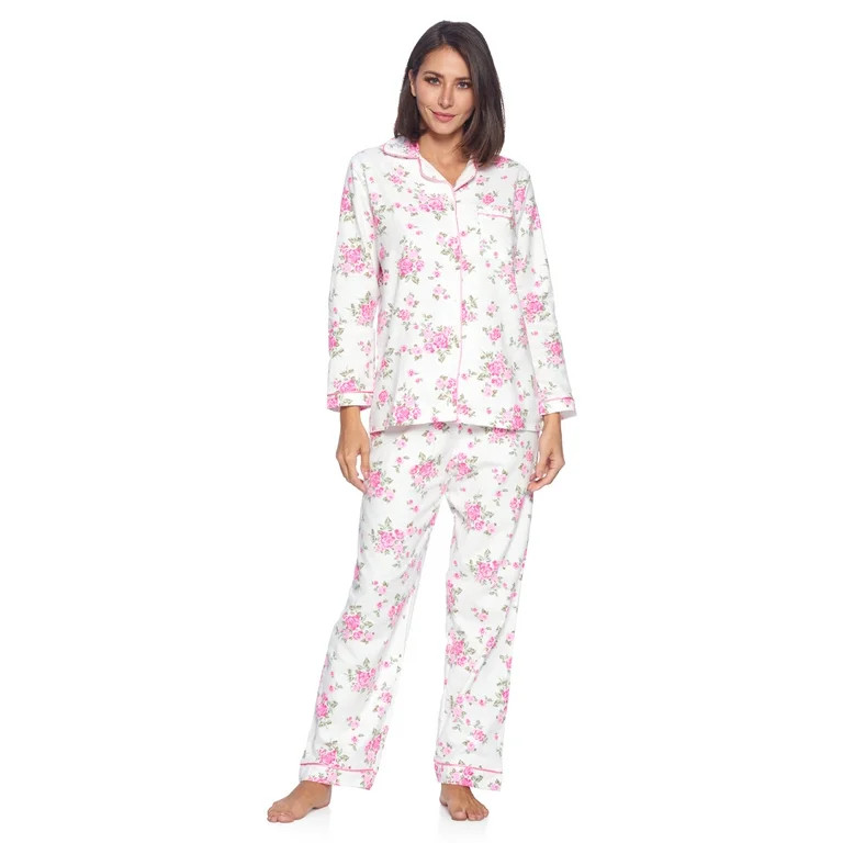 Casual Nights Women's Flannel Long Sleeve Button Down Pajama Set | Walmart (US)