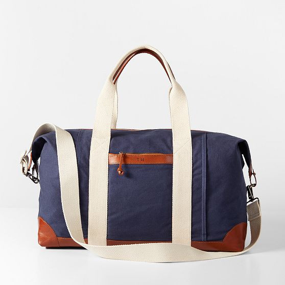Canvas and Leather Weekender, Navy and Brown | Mark and Graham