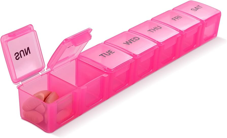 Pill Organizer Pink XL Extra Large Weekly and Daily Pill Cases for Pills/Vitamin/Fish Oil/Supplem... | Amazon (US)