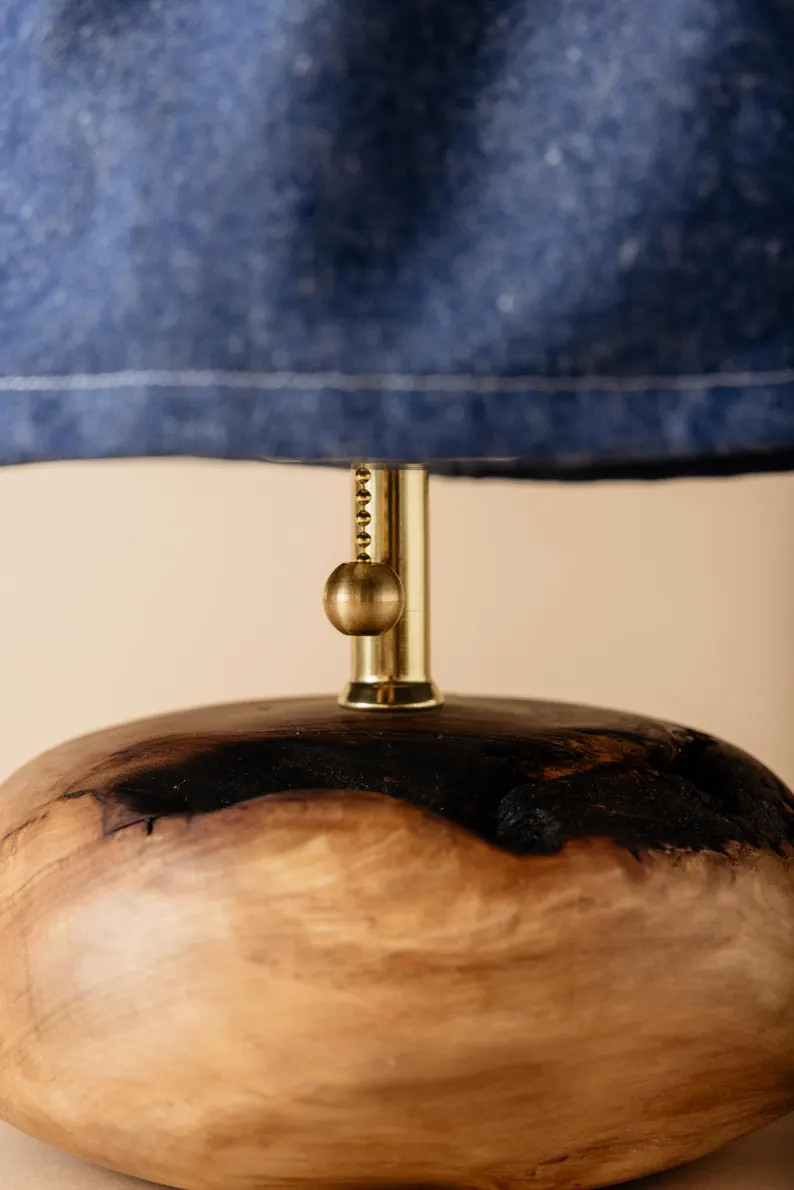 Handmade | Solid Burnt Hickory Table Lamp | Eclectic Home Decor | Unique Lamp With Fabric Shade -... | Etsy (Global)