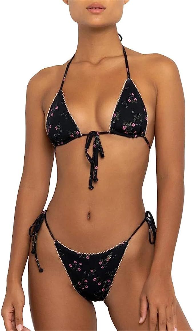 Bikinis Swimsuit Set for Women Swimwear Triangle Bathing Suit Tie String Thong | Amazon (US)