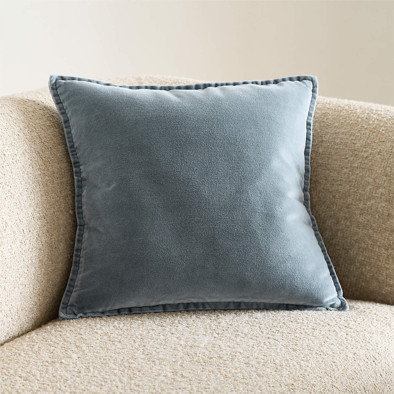 Relaxed Washed Organic Cotton Velvet 20"x20" Blue Throw Pillow Cover + Reviews | Crate & Barrel | Crate & Barrel