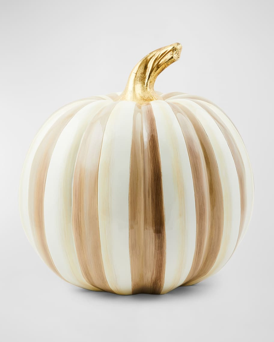 MacKenzie-Childs  Mocha Stripe Medium Pumpkin, 13.6" | Neiman Marcus