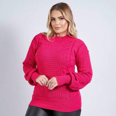 Blusa Manga Longa Tricô Duas Tranças | SHEIN