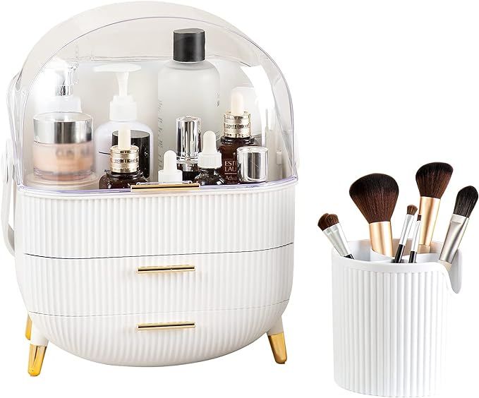 CANITORON Makeup Storage Organizer，Cosmetics Display Case with Brush Organizer and Transparent ... | Amazon (US)