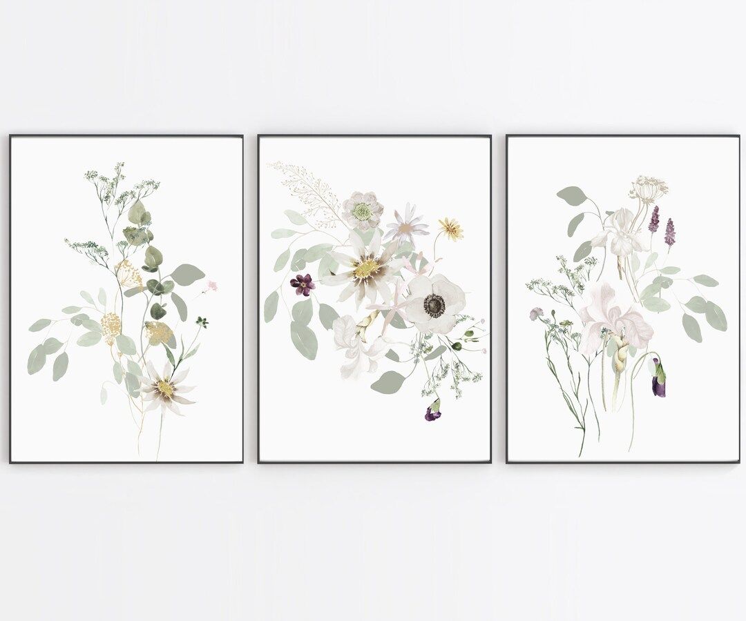 Set of 3 Wildflower Prints - Floral Instant Art - Printable Art - Line art - Floral Wall Art - Bo... | Etsy (CAD)