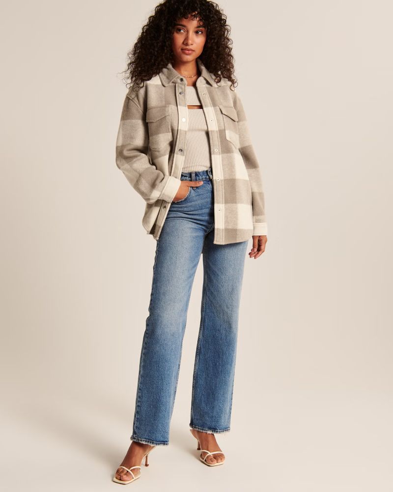 Women's Plaid Wool-Blend Shirt Jacket | Women's Coats & Jackets | Abercrombie.com | Abercrombie & Fitch (US)