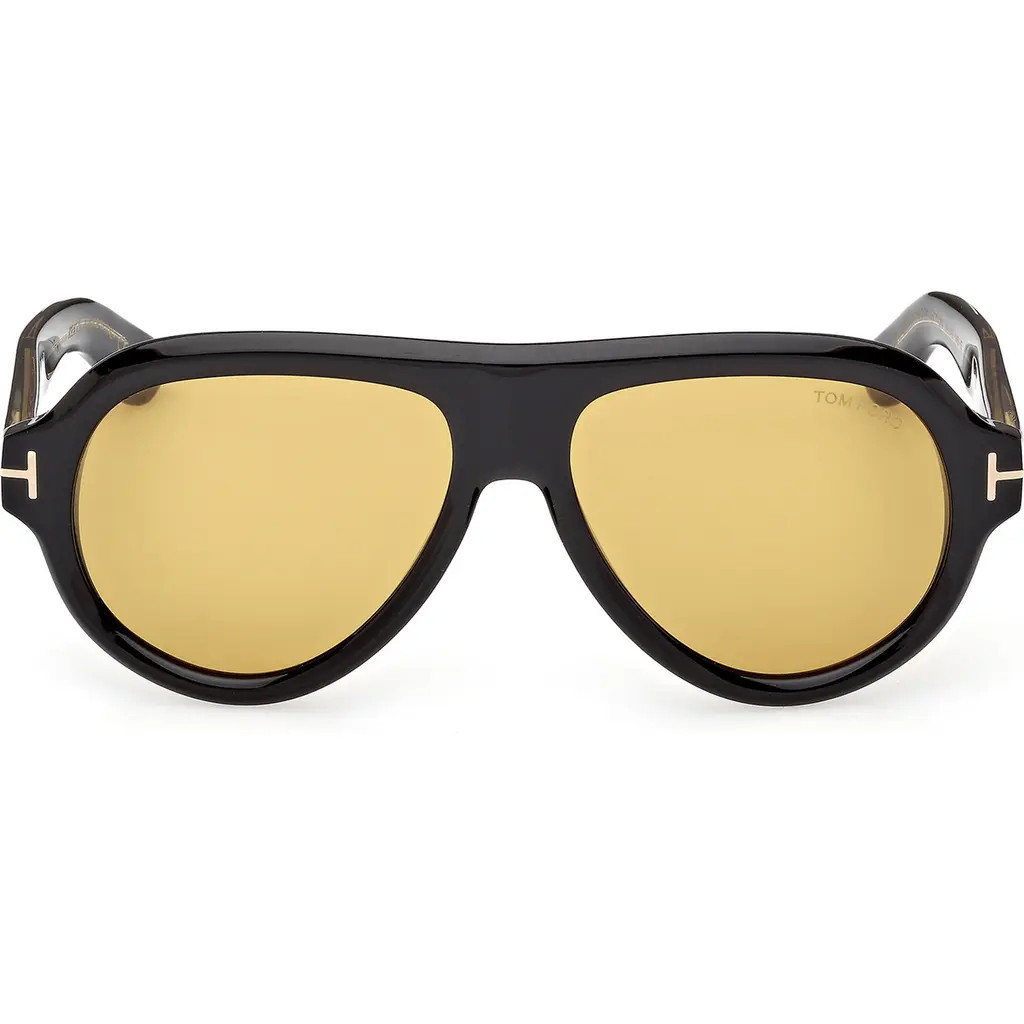 TOM FORD Icon 59mm Pilot Sunglasses in Shiny Black /Brown at Nordstrom | Nordstrom