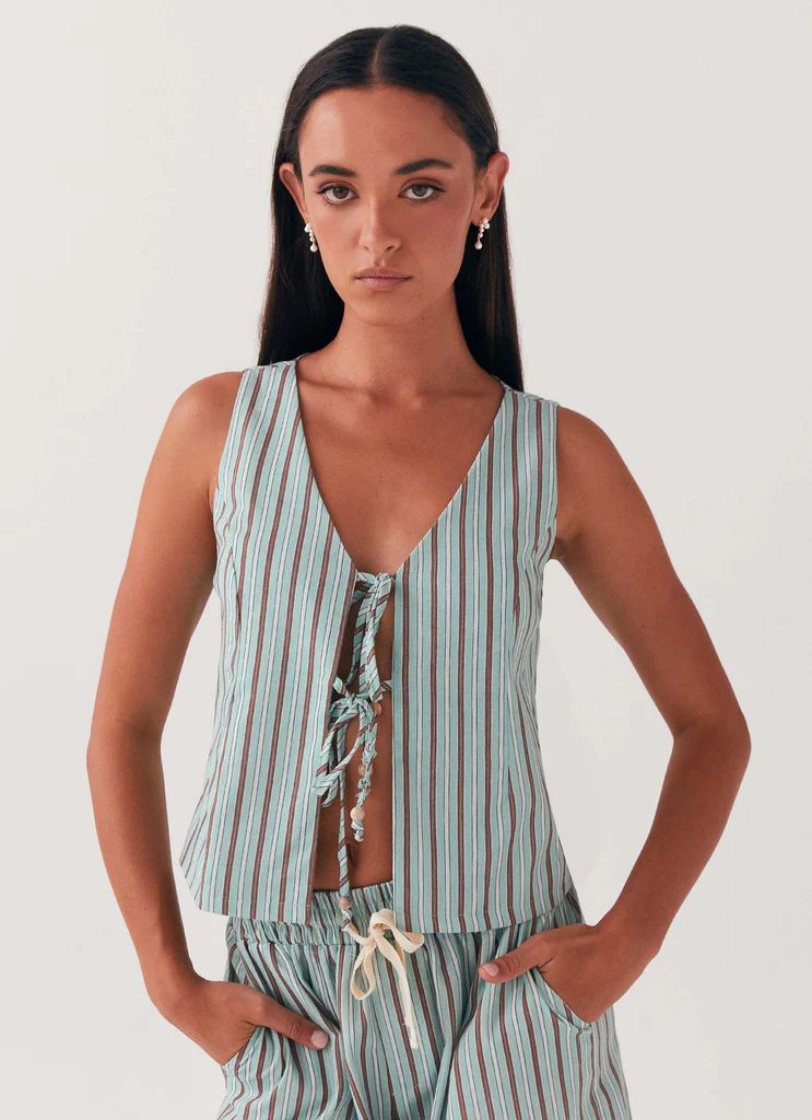 Tina Linen Vest Top - Coastal Stripe | Peppermayo (Global)