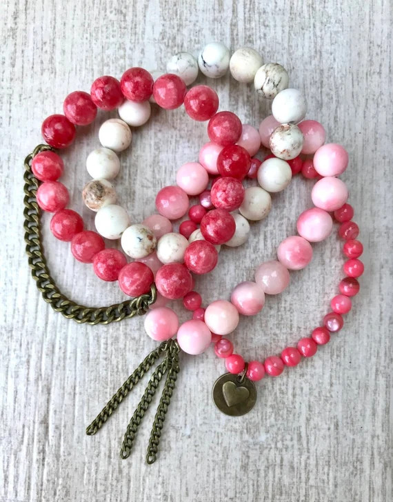 Tahitian Sunset, bracelet stack, beachy jewelry, boho, arm candy, pink bracelets, beaded bracelet... | Etsy (US)