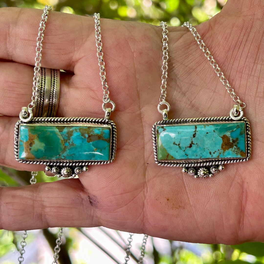 Kingman Turquoise Sterling Silver Bar Necklaces - Etsy | Etsy (US)