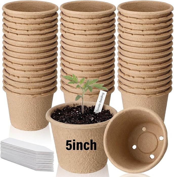 30 Packs 5" Large Biodegradable Seed Starter Pots Organic Planting Peat Nursery Pots with Drainag... | Amazon (US)