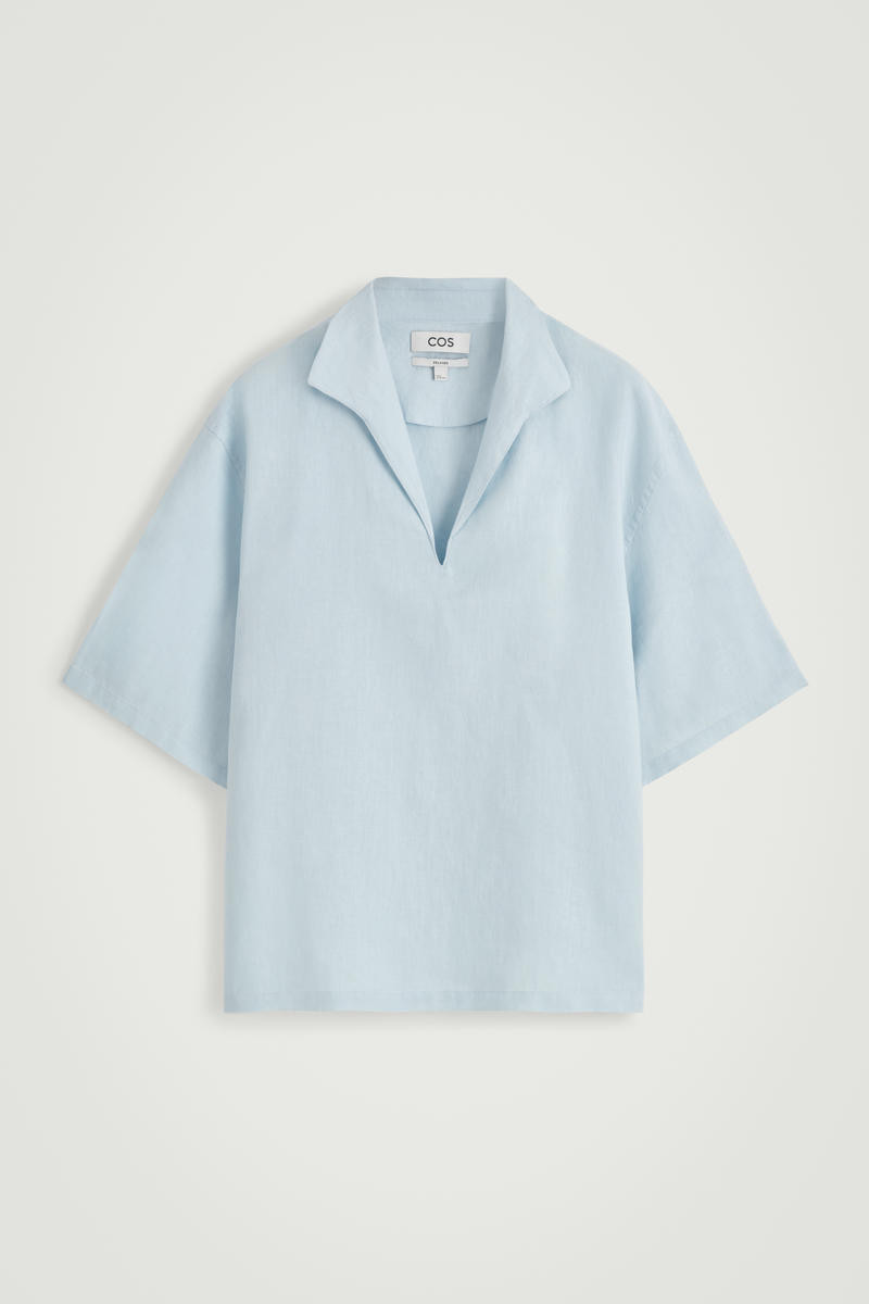 Open-Collar Linen Shirt in Light Blue | COS UK