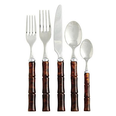 BW Bamboo Tortoise Flatware Set Acrylic & Stainless Steel Dishwasher Safe | Ballard Designs, Inc.