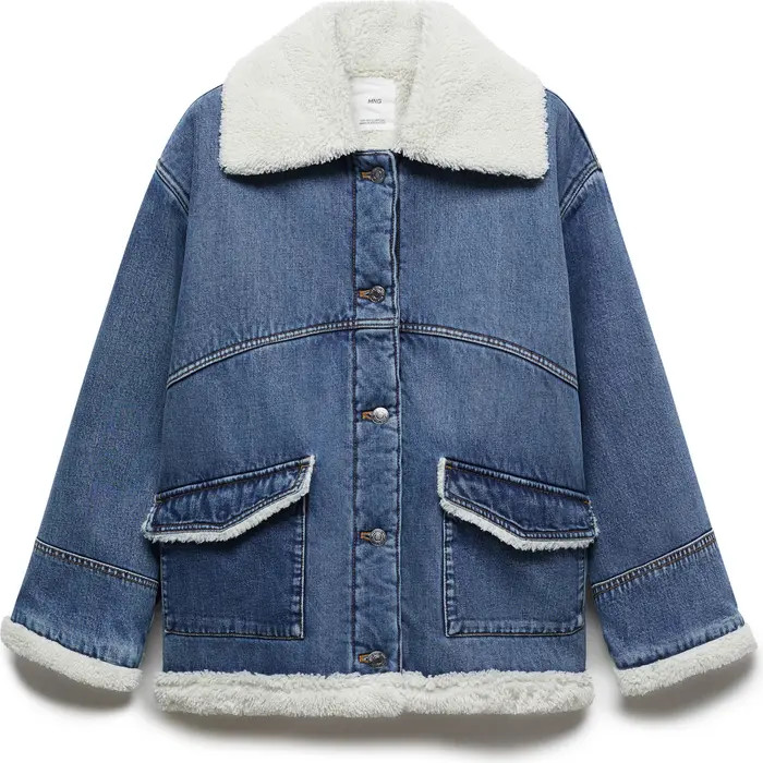 MANGO Faux Shearling Lined Denim Jacket | Nordstrom | Nordstrom