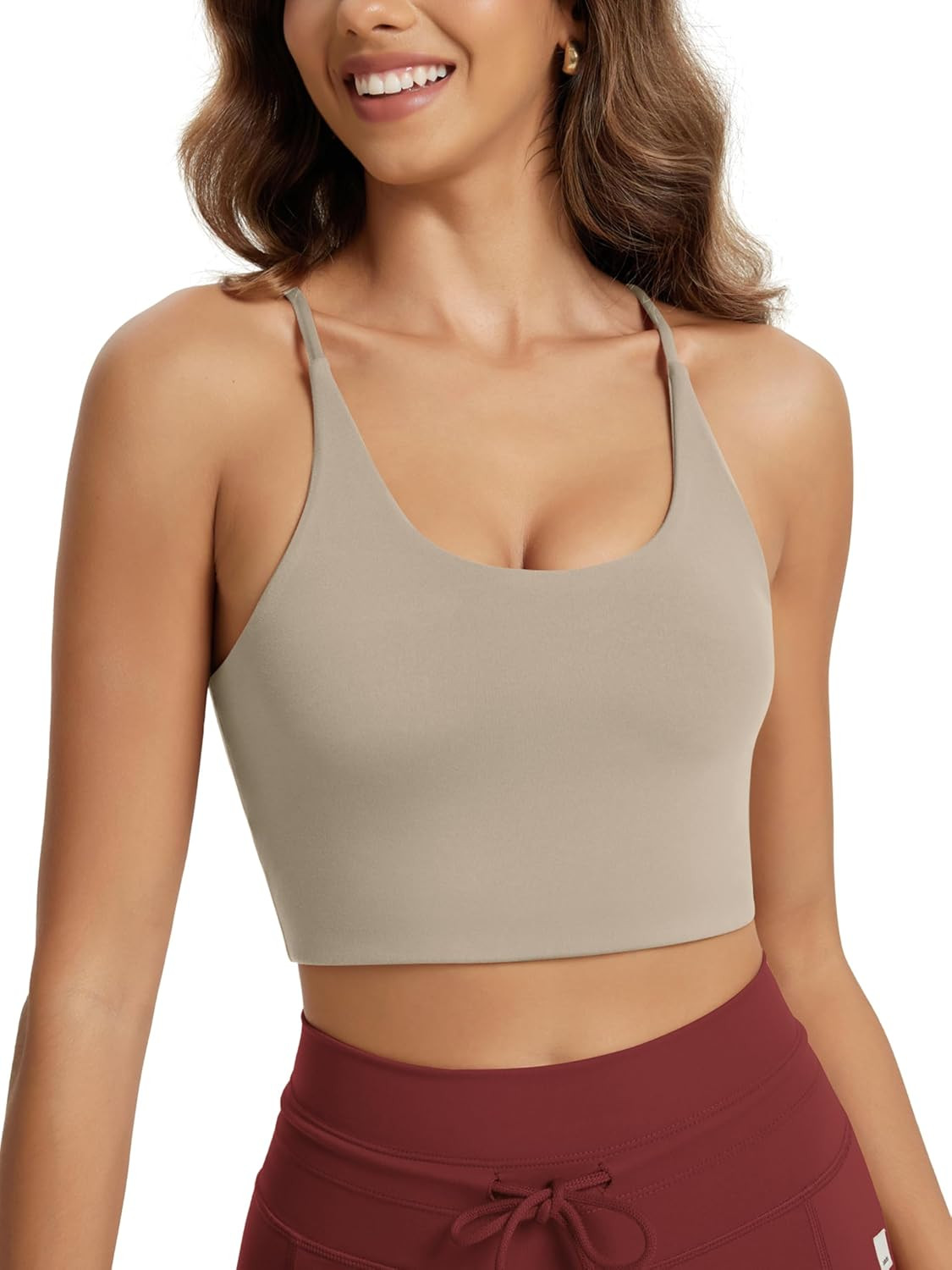 ODODOS Halter Sports Bra for Women Non Padded Strappy Cropped Tops Workout Yoga Crop | Amazon (US)