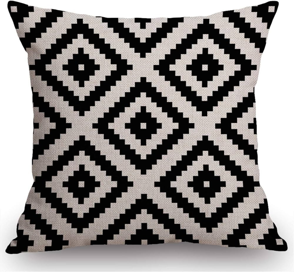 Swono Black and White Cotton Linen Square Throw Waist Pillow Case Decorative Cushion Cover Pillow... | Amazon (US)