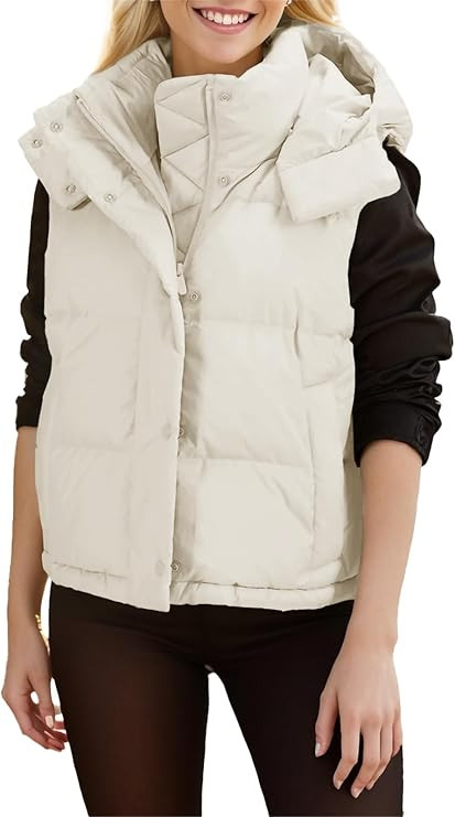 Imily Bela Womens Quilted Puffer Vest Hooded Winter Casual Stand Collar Gilet With Pockets | Amazon (US)