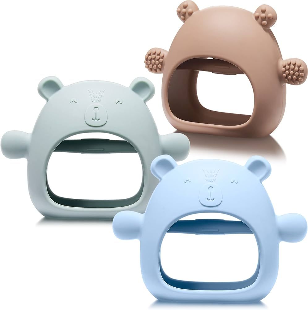3 Pack Baby Teether Teething Toys for Babies 0-6 Months Bear Baby Teething Toy Silicone Anti Drop... | Amazon (US)