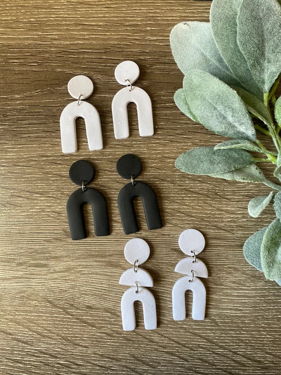 Black & White Clay Earrings | Etsy (US)