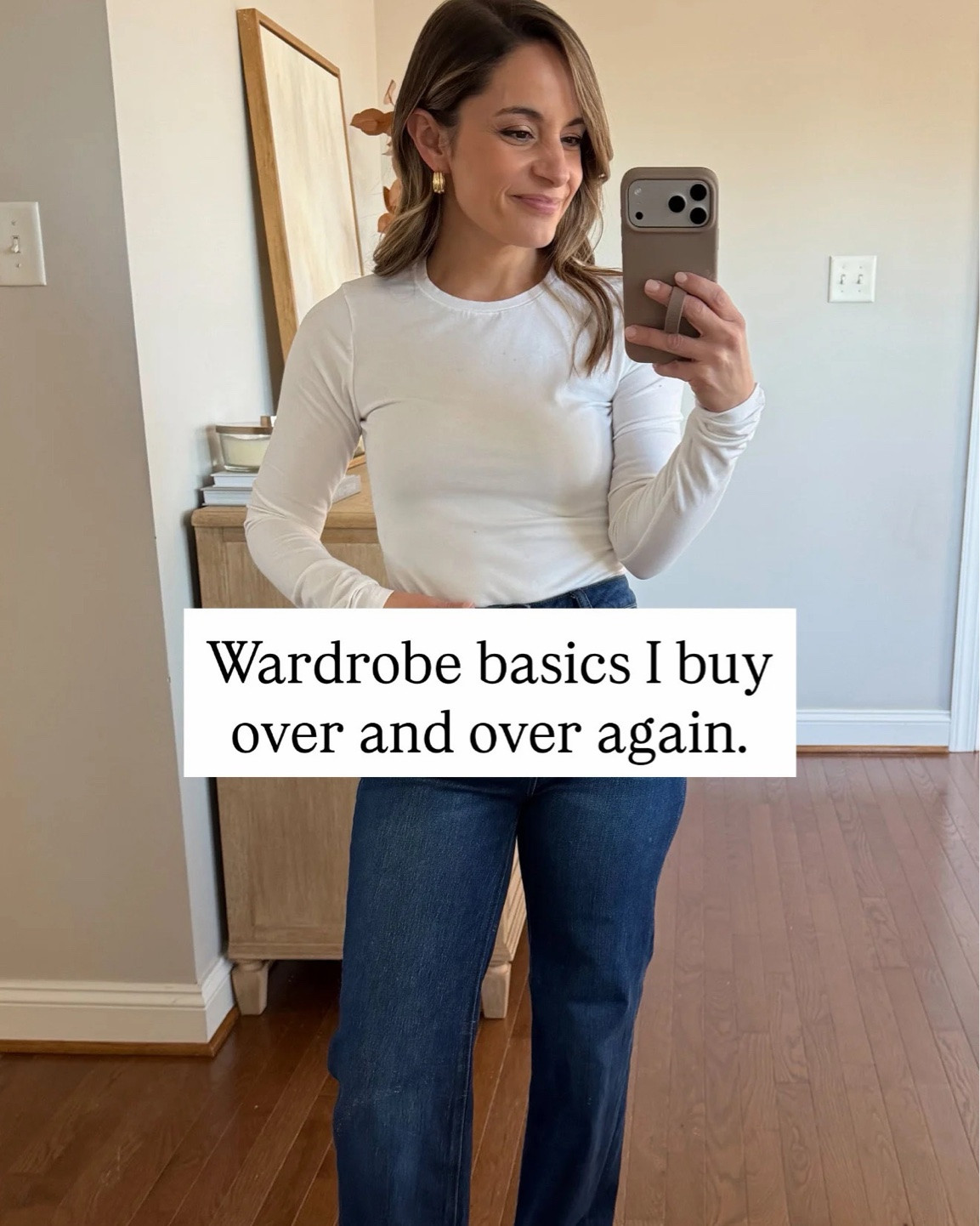 Wardrobe basics I buy over and over again! 

Camisole (Kohl’s): small - the fabric tag on the white ones I buy note cotton and spandex, no poly
Socks (Amazon): fit my size 5 feet well 
Long sleeve top (Quince): xs 
Short sleeve top (Old Navy): petite xs - to set restock reminder tap your size and it will give you the estimated restock date 
Cotton bra without pads (Amazon): xs - I wear a 32 b/c 
Jeans shown (Quince): 24 short in stormy blue (28” inseam, also come in extra short)

#LTKPetite
