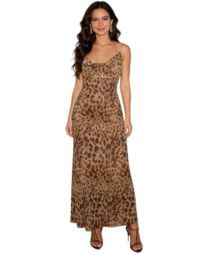 Women's Sexy Sleeveless Tulle Leopard Print Maxi Dress - Elegant Spaghetti Strap Backless Party Dress | Amazon (US)