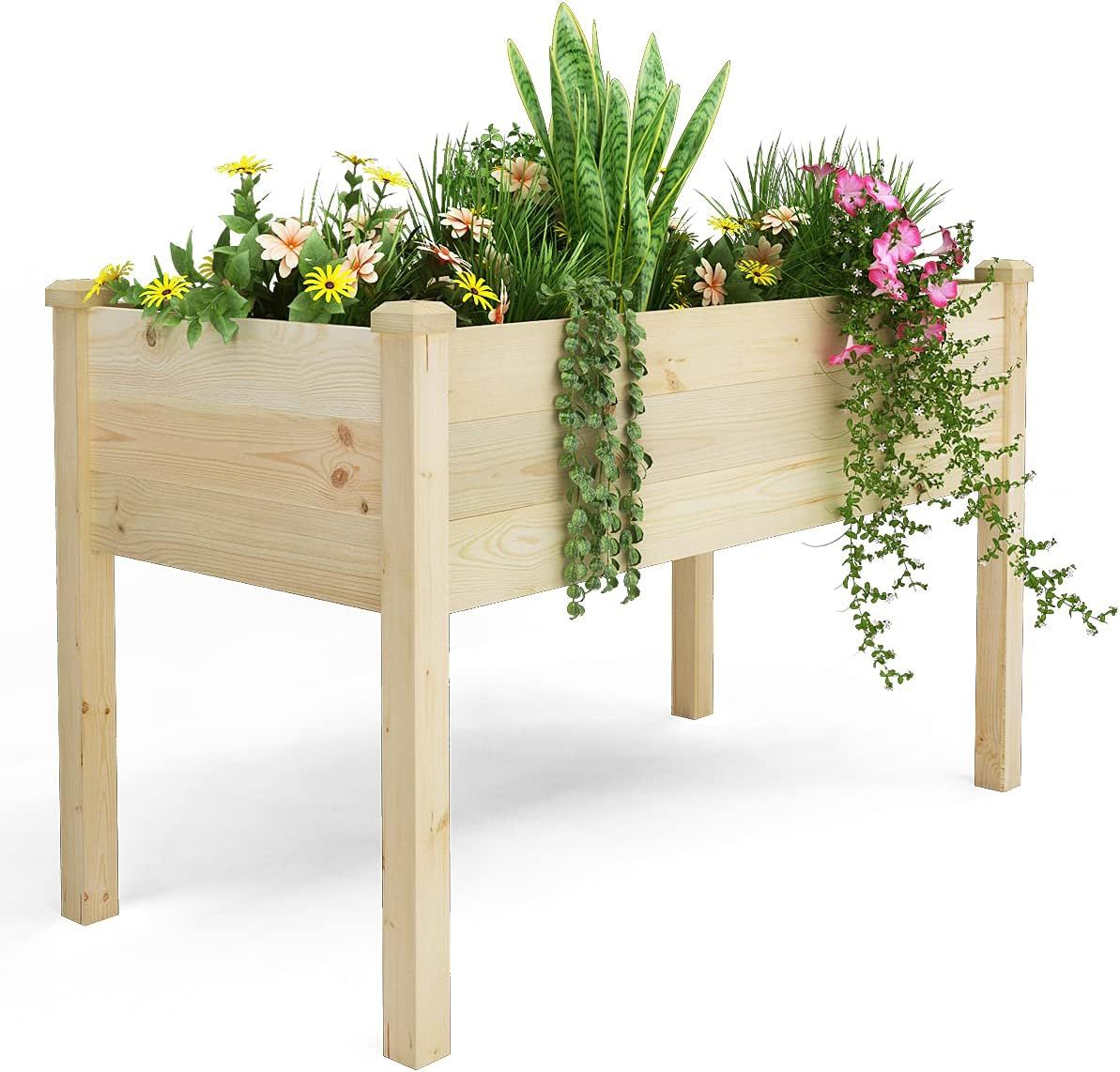 BIRASIL Outdoor Raised Garden Bed, Wood Planter Box for Vegetable Flower, Elevated Reinforced Lar... | Amazon (US)