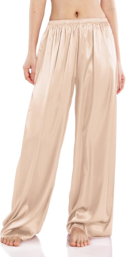 Wantschun Womens Wide Leg Pajama Pants Satin Silk Casual Loose Elastic Waist Lounge Pants Pj Bott... | Amazon (US)