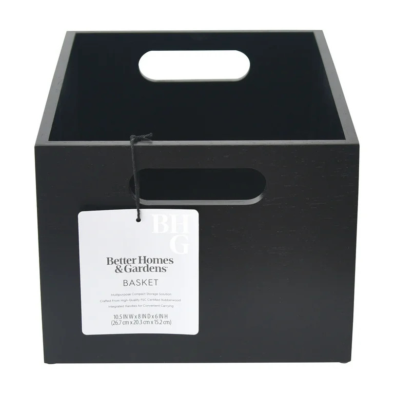 Better Homes & Gardens Rubber Wood Storage Basket, Charcoal | Walmart (US)