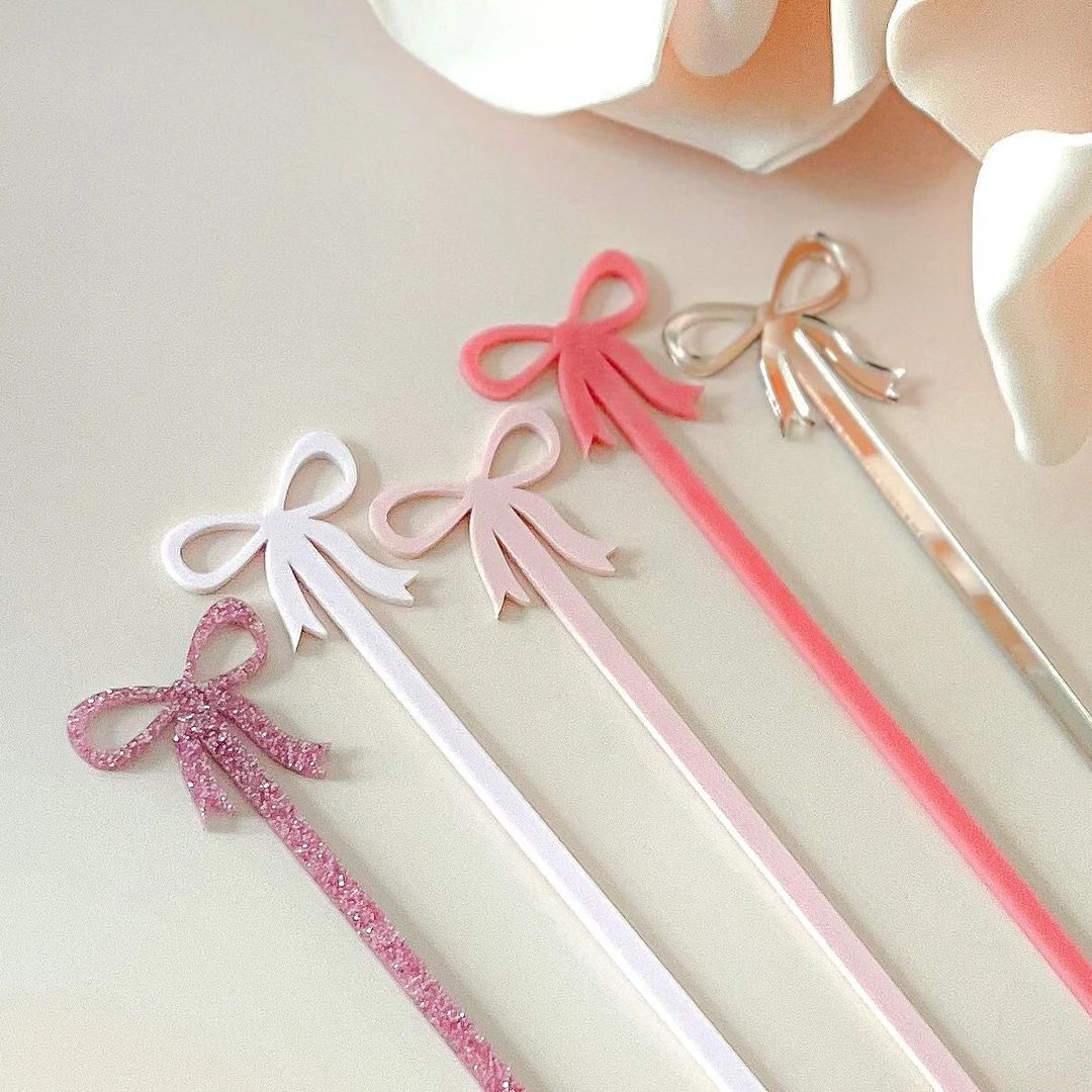 Pink Bow Drink Stirrers for Girl Baby Shower Cocktail Stirrers Acrylic Stir Sticks Swizzle Stick ... | Etsy (US)