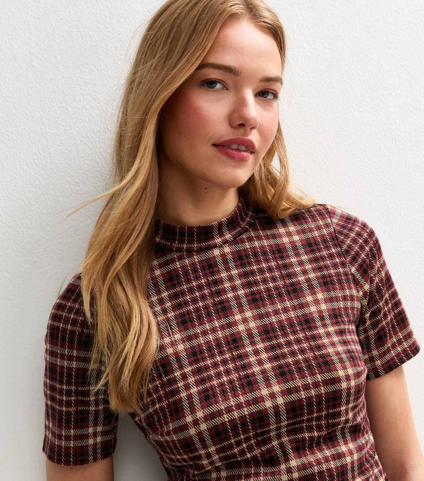 Red Checked High Neck Top | New Look | New Look (UK)