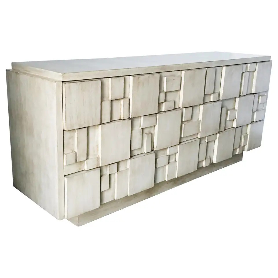 Brutalist White Finish 9-Drawer Dresser Credenza by Lane | 1stDibs