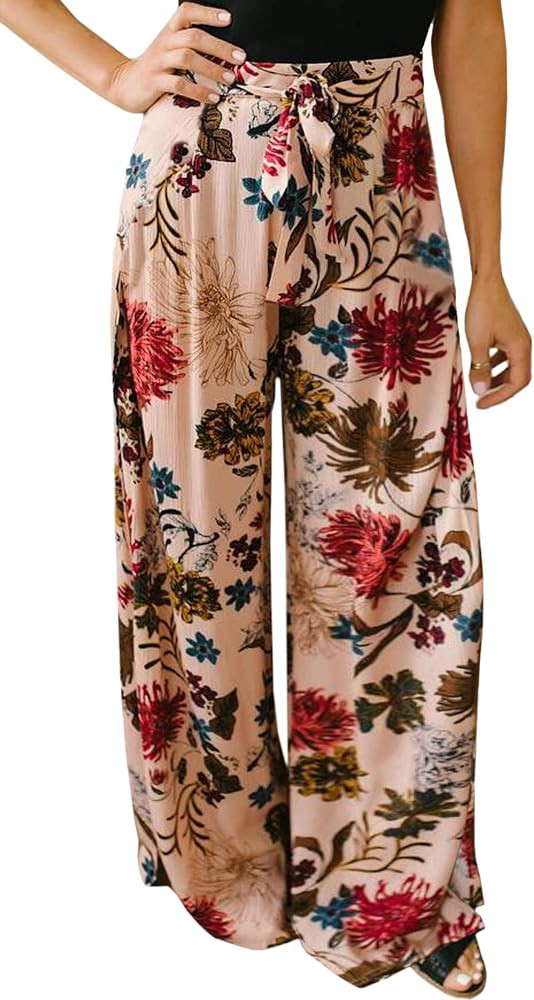 ECOWISH Wide Leg Pants for Women Summer 2026 Palazzo Tropical Floral Casual High Waist Flared Tro... | Amazon (US)