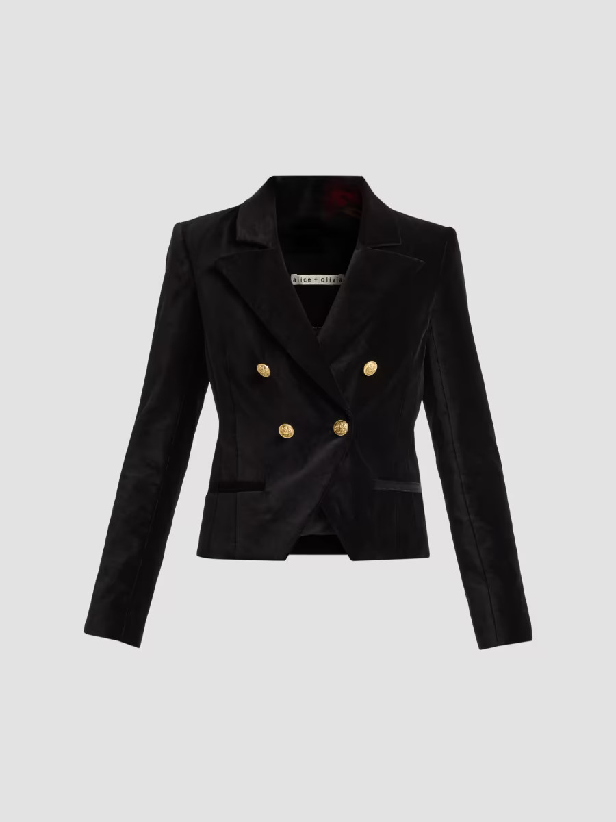 ALICE + OLIVIA Women's Sable Double-Breasted Velvet Crop Blazer - Midnight Blue - Size 6 | Saks Fifth Avenue